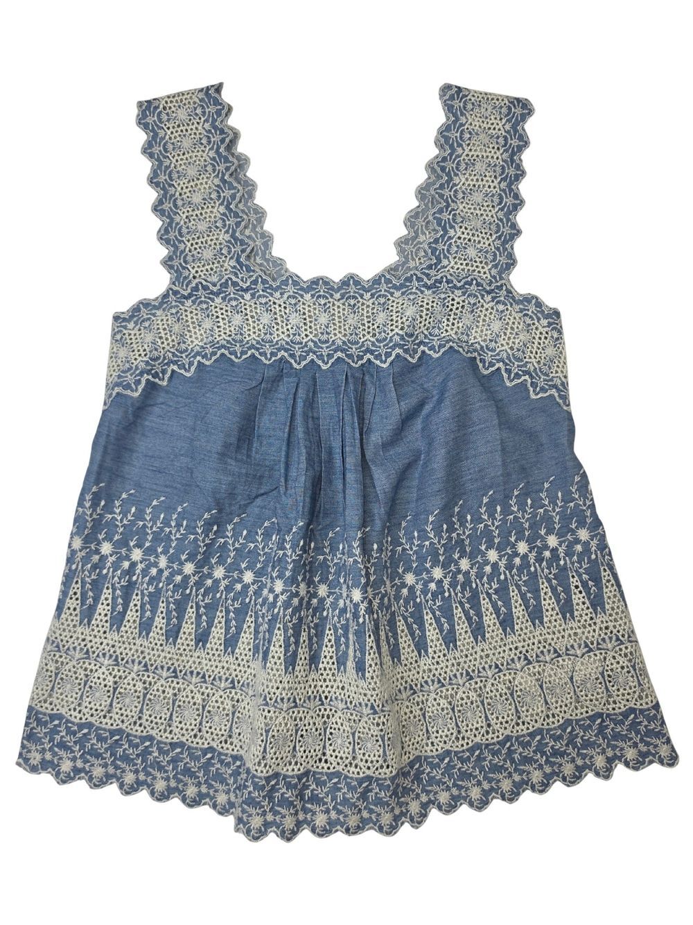 GAP Blouse XS Scalloped Pleated Eyelet Lace Boho Festi 2682-i